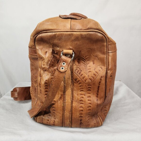 Force Ten West Authentic Handmade Leather Large Duffle Bag Vtg British Tan - Picture 2 of 12